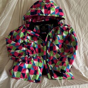 Free Soldier Ski Coat Colorful Geometric Pattern Jacket